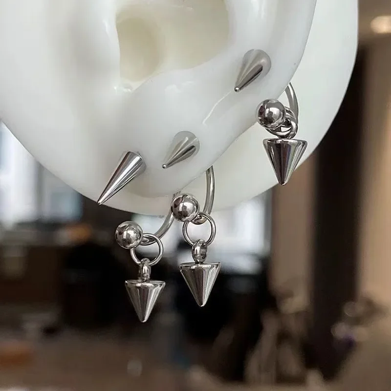 Korean Fashion Punk Rivet Goth Earrings Women Cone Pendant Earrings Geometric Punk Style Hip-Hop Dangle Earrings for Men