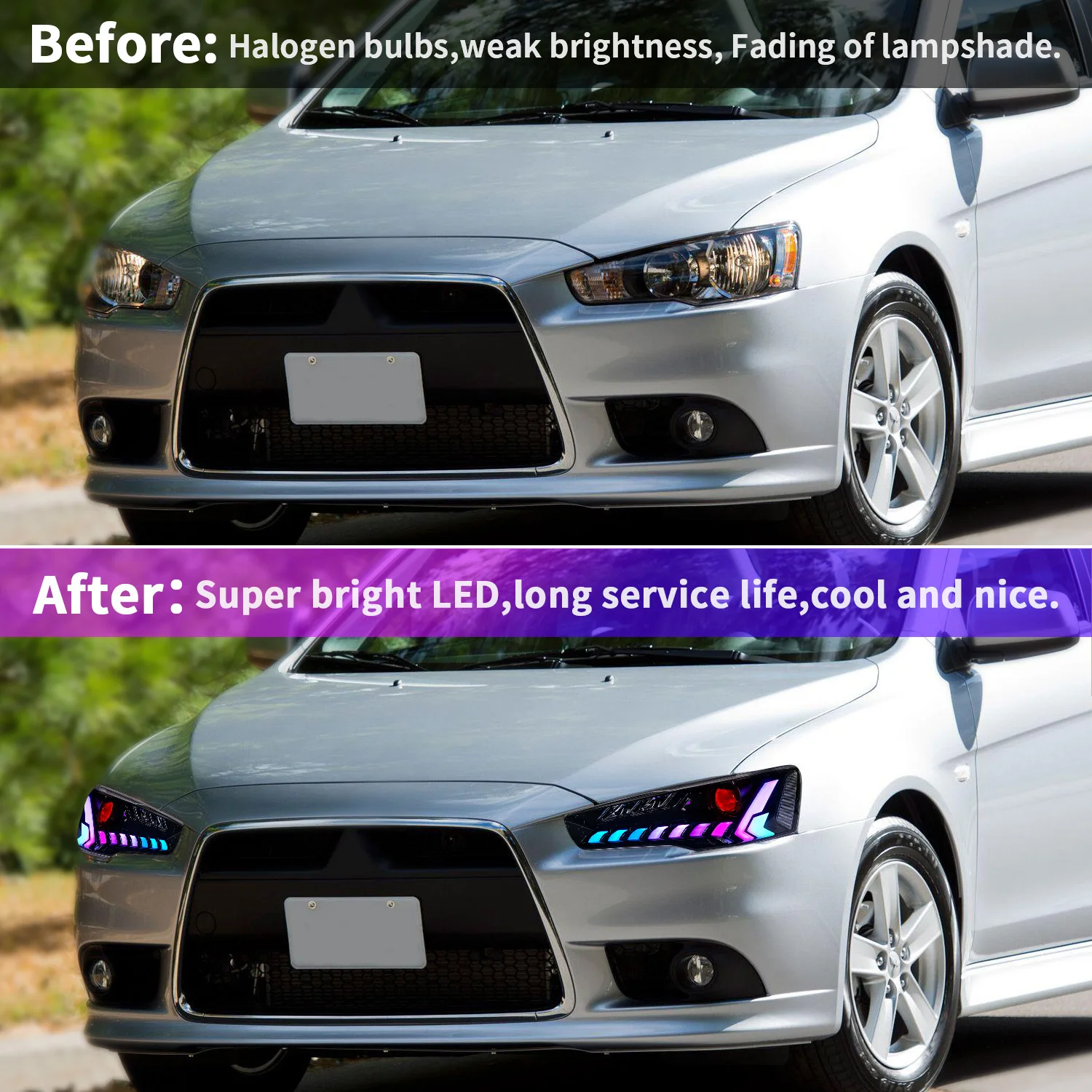 LED RGB Headlights for Mitsubishi Lancer EVO X 2008-2023 App control Color change DRL Start UP Animation lamp