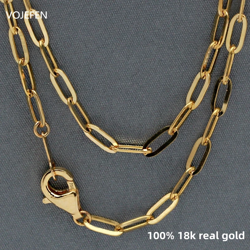 VOJEFEN 18k Gold Necklace Womens Original AU750 Long Links Male Chokers Luxury Jewelry Large Necks Fashion Necklaces Wholesale