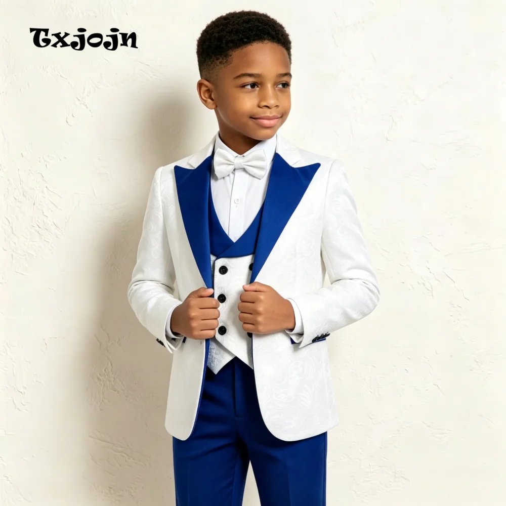 24h Ship 5 Piece Boys Formal Suit Wedding Ring Bearer Tuxedo Floral Paisley Slim Fit Kid Suit Set Communion Page Boy Suits 3-18Y