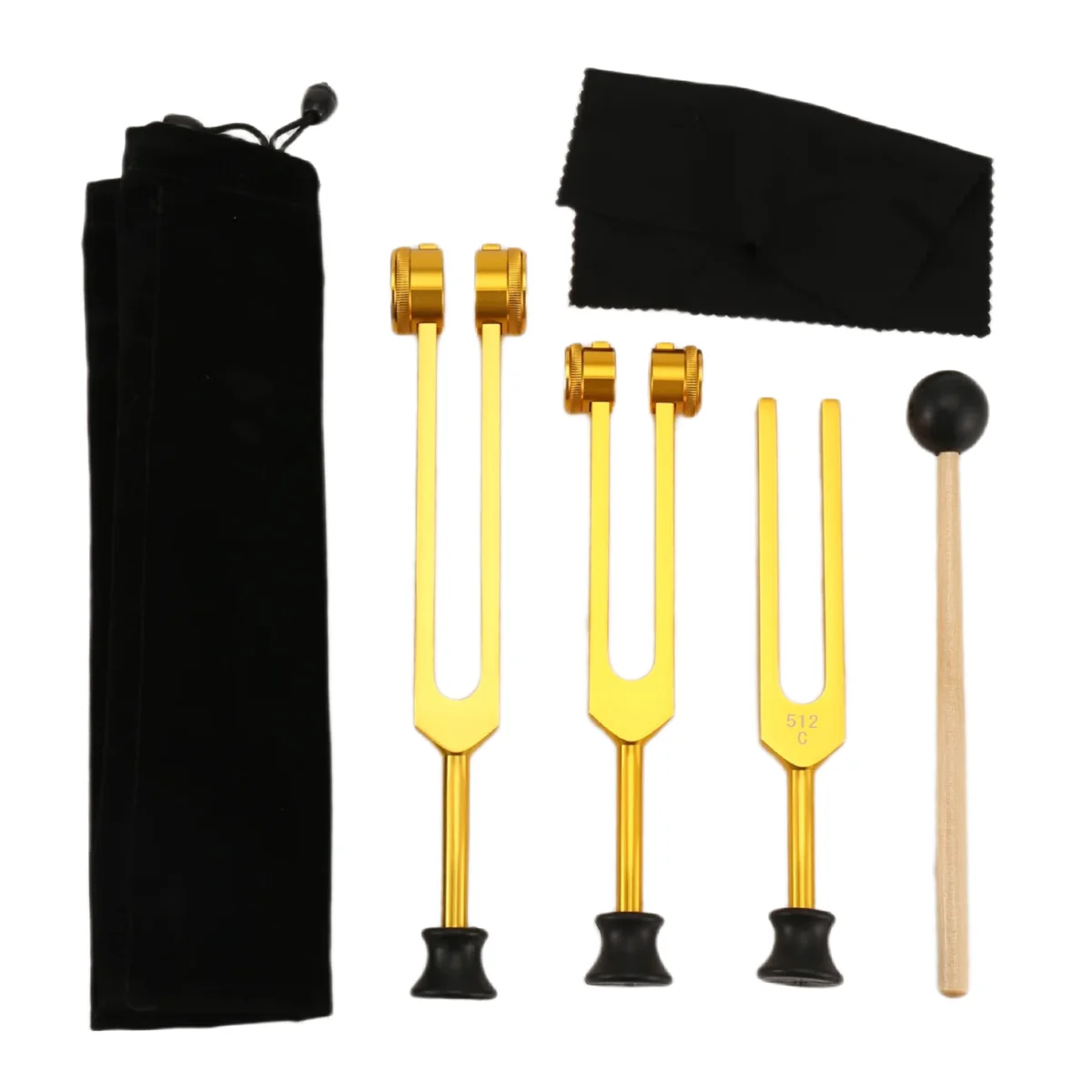 The New 3Pack Tuning Fork Set(128Hz, 256Hz, 512Hz) Tuning Fork Kit for Healing, Chakra, Sound Therapy, Slider Fork (Gold)