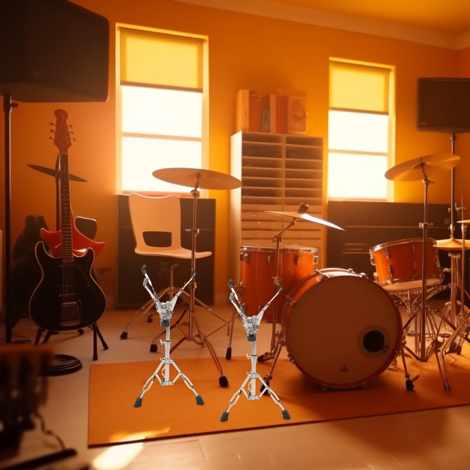 

Snare Drum Adjustable Stand Jazz Stands Storage Shelf Metal Supports Practice Rack Silver