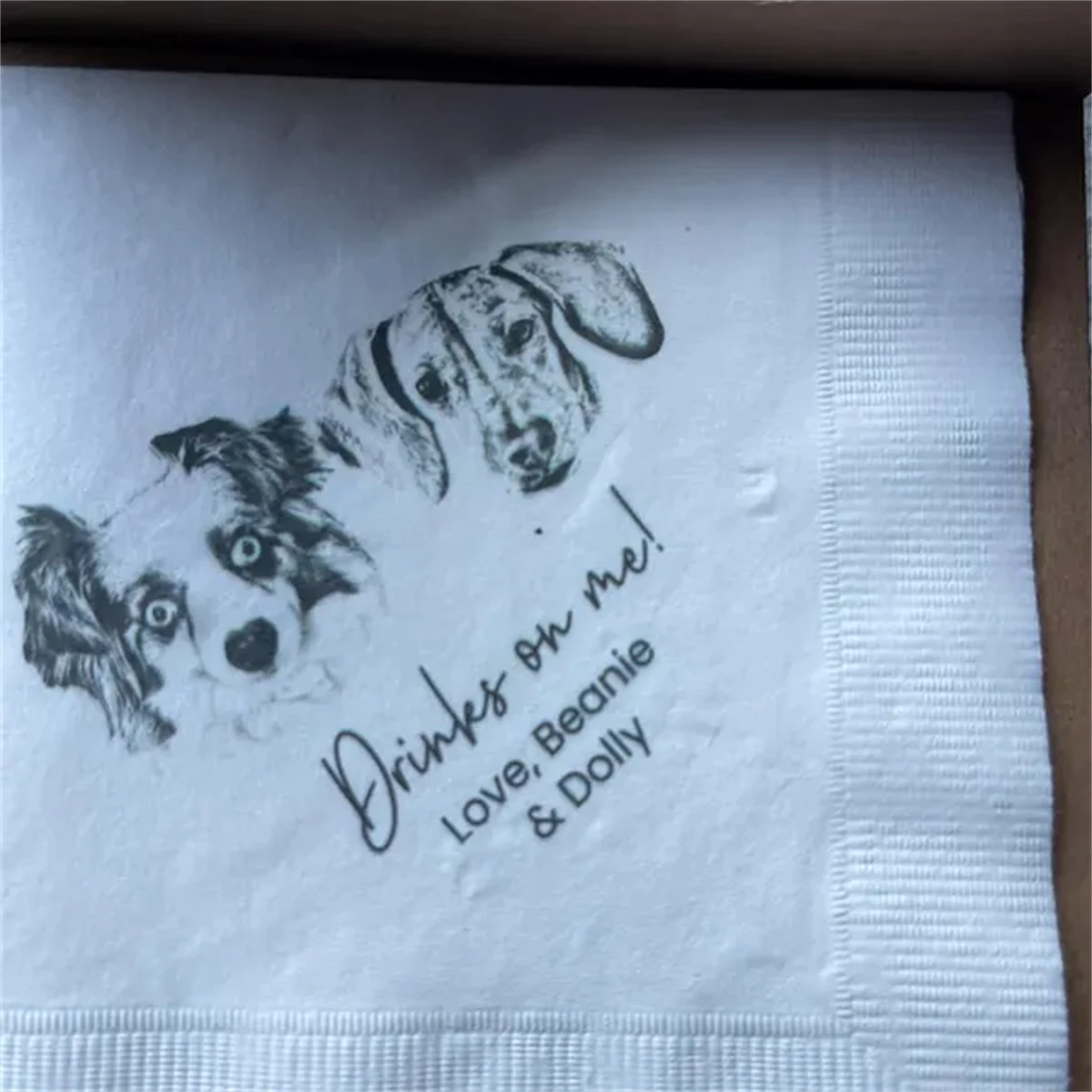 50Pcs Custom Pet Sketch Cocktail Napkins, Pencil Sketch Portrait from Photo, Dog Wedding Napkins, Customized Pet Portrait Weddin