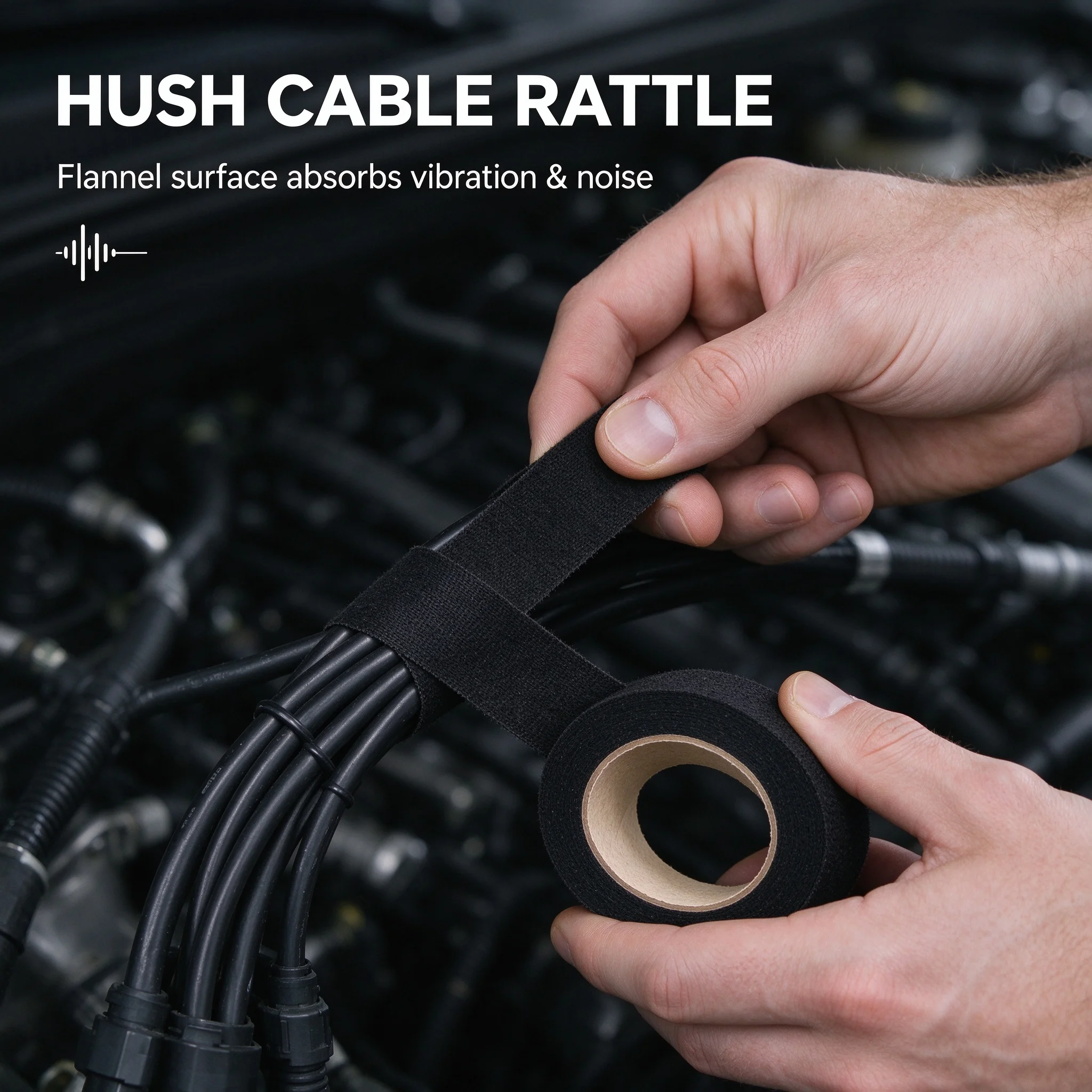 Automotive Wire Harness Flocked Tape, Flame Retardant Heat Resistant Insulation Tape, Noise Damping Loom Tape 15mm x 15m Black