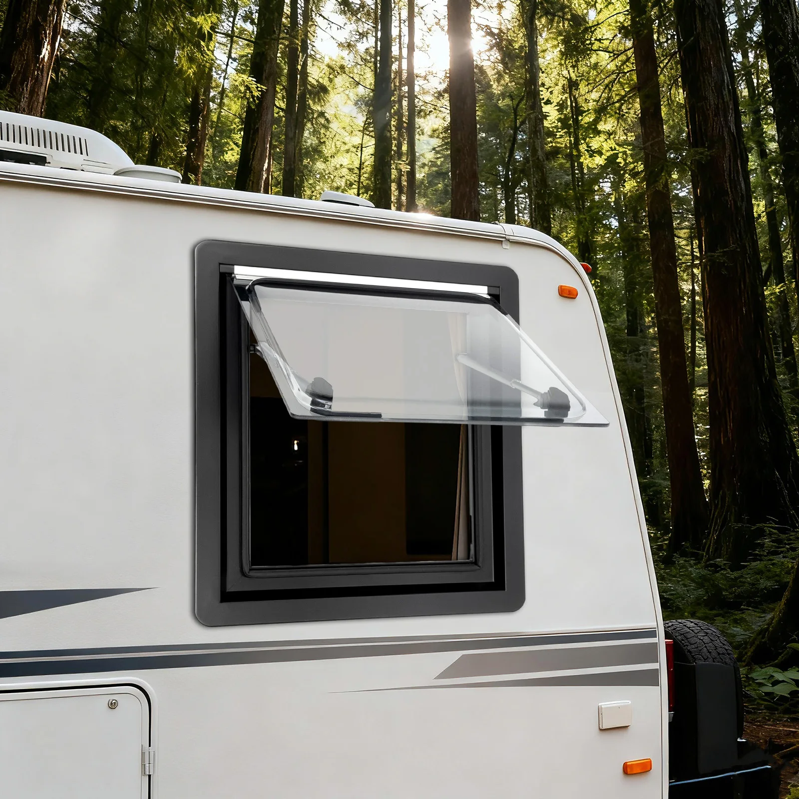 Fenêtre de ventilation escamotable RV 70 °   Fenêtre de caravane à angle réglable avec pare-soleil intégré pour remorque de camping