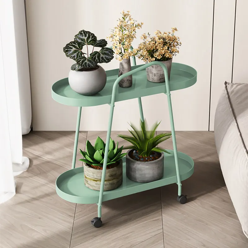 Vintage Iron Plant Stand, 2-Tier Rolling Flower Shelf for Balcony,Mobile Metal Planter Rack for Succulents,Decorative Home Decor