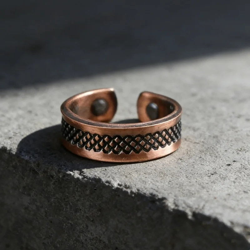Solid Pure Red Copper Opening Ring Men Women Adjustable Vintage Magnetic Wellness Band Anniversary Gift for Husband Boyfriend