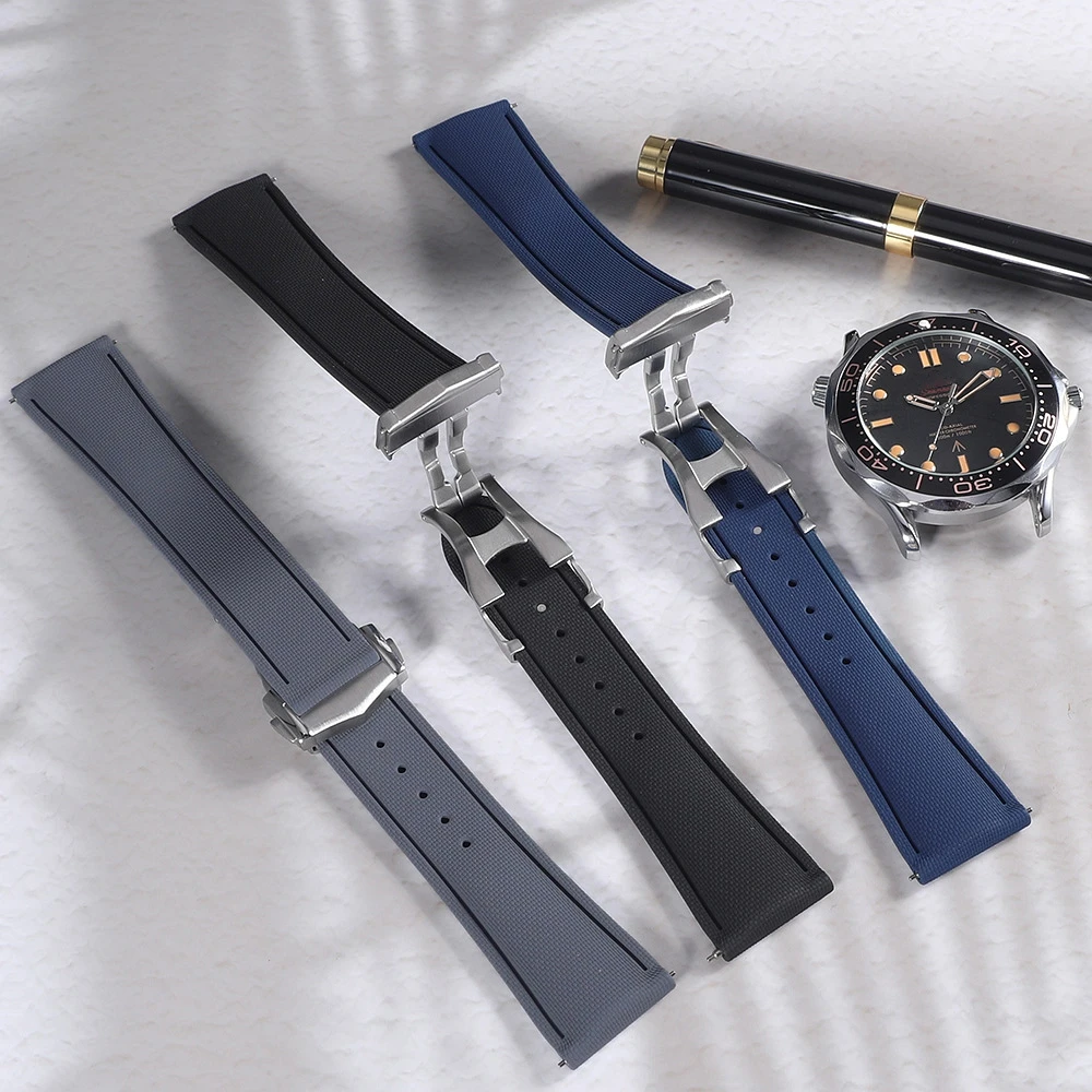 Deployment Sailcloth Watch Strap Fkm Sail Cloth Texture Rubber Watchband With Folding Buckle Quick Release for Omega Watch 4