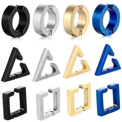 Conjunto de brincos triangulares/quadrados/redondos de aço inoxidável, 2 peças/3 peças, sem piercing, para homens e mulheres, unissex