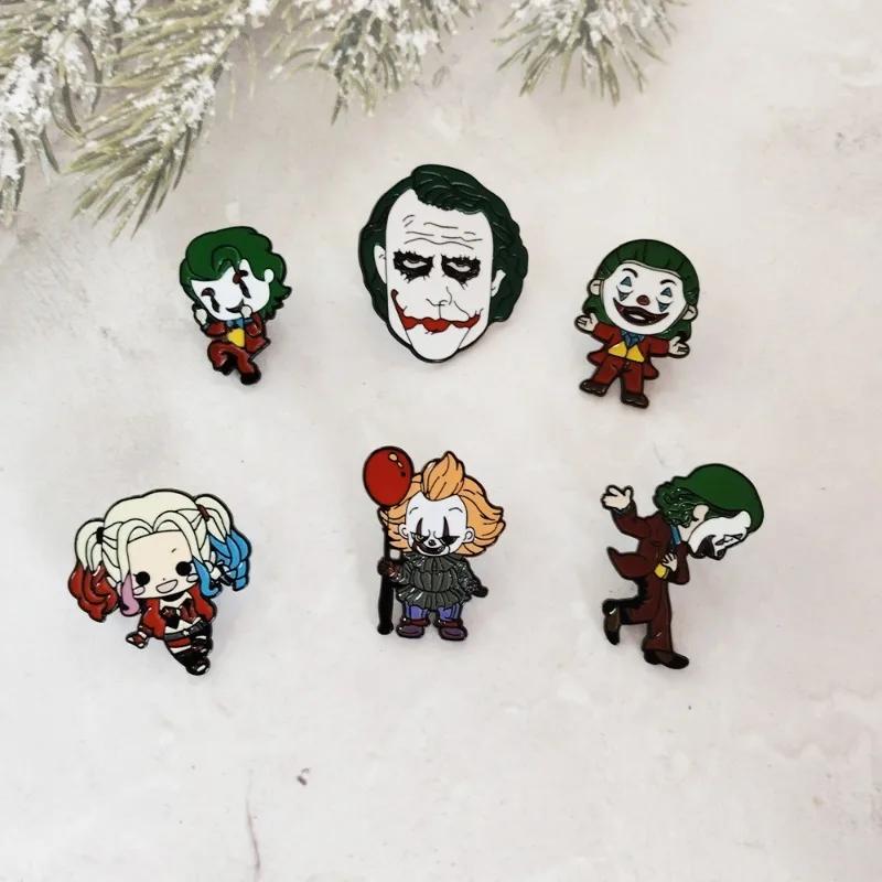 6pcs Cartoon Personality Clown Q-Version Metal Badge Cute Little Ugly Harley Quinn Alloy Brooch Backpack Versatile Accessories