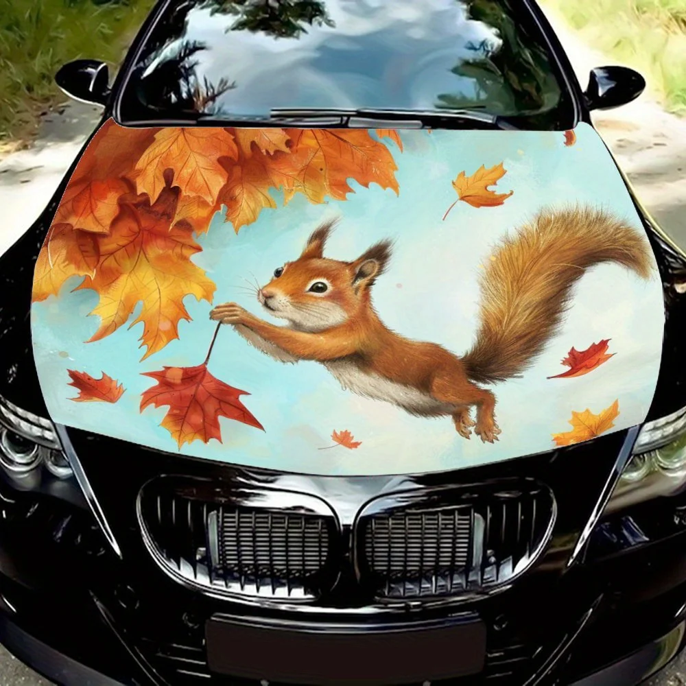 

Lightweight squirrel autumn symphony graphic car vinyl wraps, vinyl car hood graphics, cute vinyl graphics engine stickers