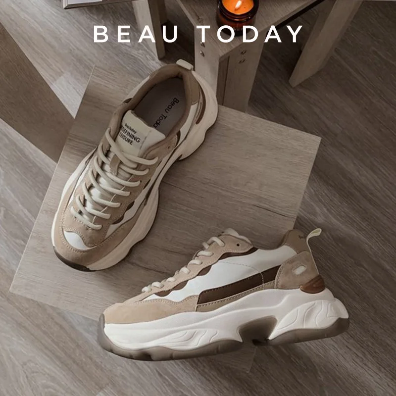 Mini今日-女性用厚底スニーカー,スエードレザー,パッチワーク生地,丸いつま先,さまざまな色,レースアップ,ファッショナブルなソール,29430