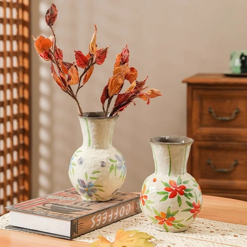Ceramic Vase Premium Chinese Home Living Room Flower Arrangement Retro Ornament Painted Handmade Flower Pot Floreros Altos
