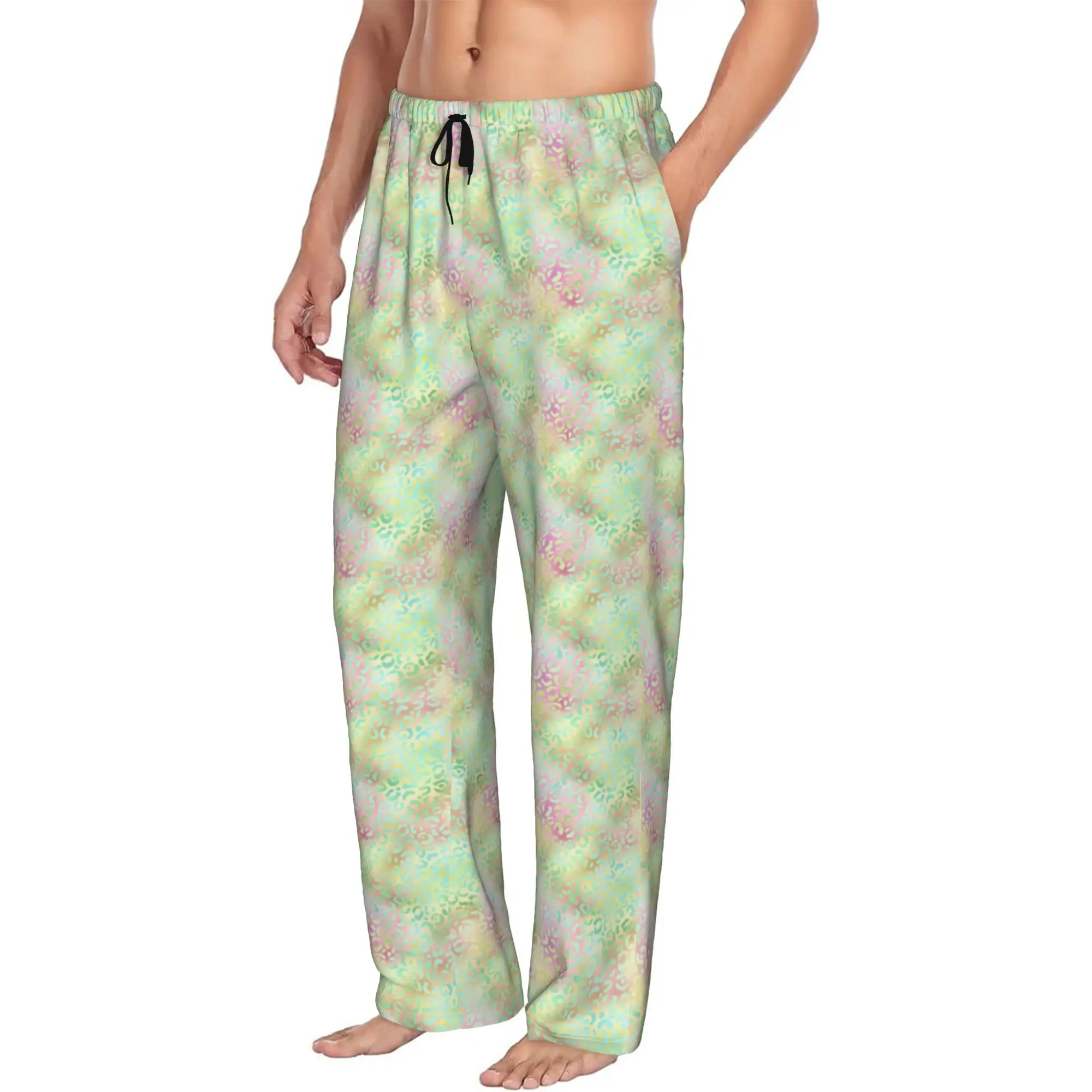 Custom Printed Men Leopard Print Colorful Pajama Pants  Sleepwear Sleep Lounge Bottoms with Pockets