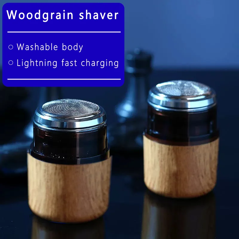 

Men's electric shaver mini portable razor Washable head men's razor rechargeable mini shaver Woodgrain Small Steel Razor