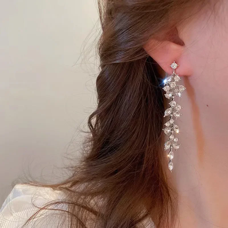 Luxury 100% S925 Sterling Silver Drop Earrings For Women Girls S925 Silver Plated 18K Wedding Bride Earrings Party Gifts Jewelry