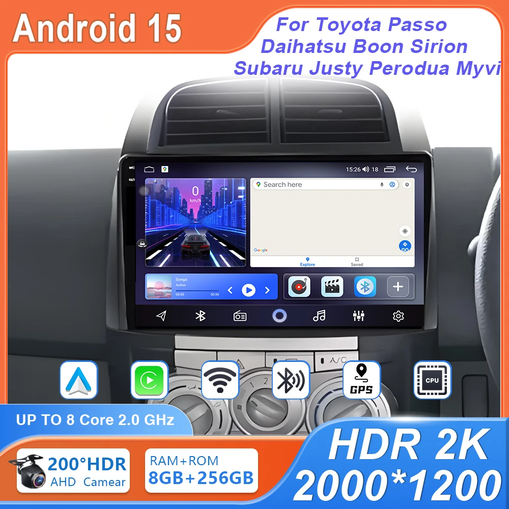 

Android 15 Carplay Auto Car Radio For Toyota Passo Daihatsu Boon Sirion Subaru Justy Perodua Myvi Multimedia Player Stereo WiFi