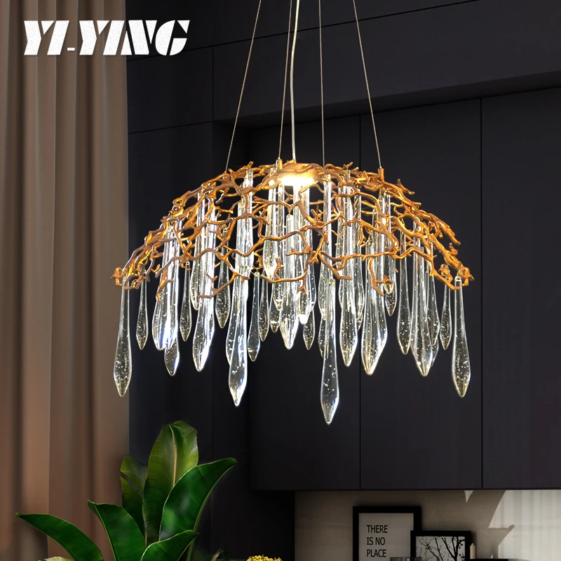 Postmodern copper branch restaurant lamp designer villa duplex building teahouse study light luxury creative crystal chandelier