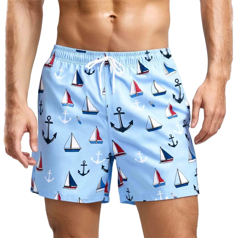 

Trendy Tropical Palm Tree Beach Shorts For Men Quick Dry Swim Trunks 3D Print Pattern Drawstring Waist For Summer Beach Shorts