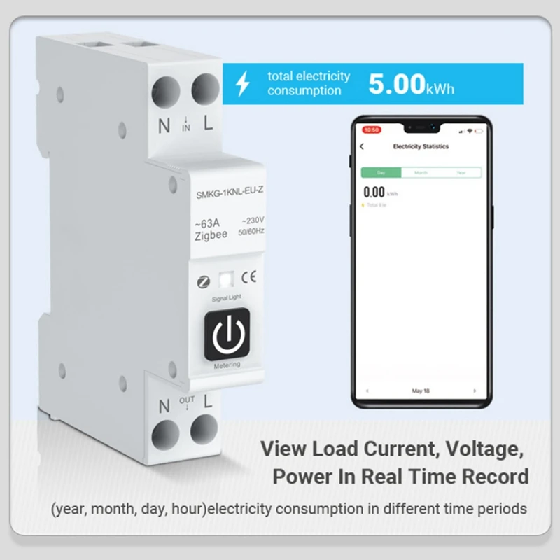 Tuya 63a 1p + n zigbee disjuntor inteligente com medição casa inteligente controle remoto sem fio vida inteligente alexa casa