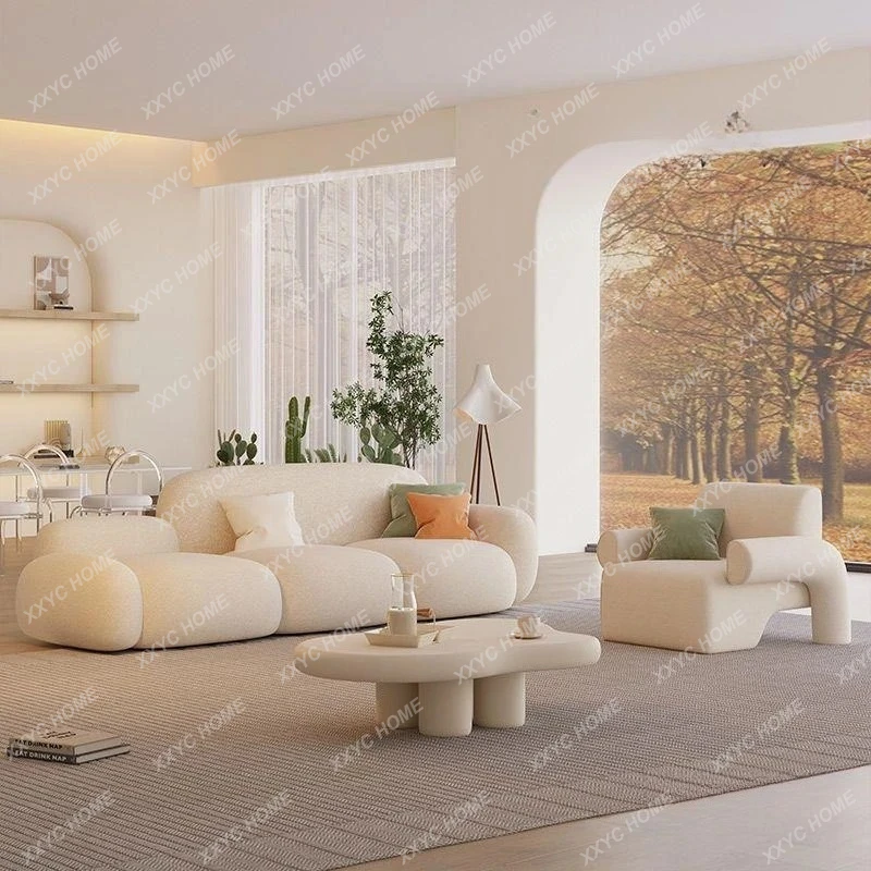 LLiving room simple modern cream style rental house fabric sofa straight row light luxury bedroom cloud sofa