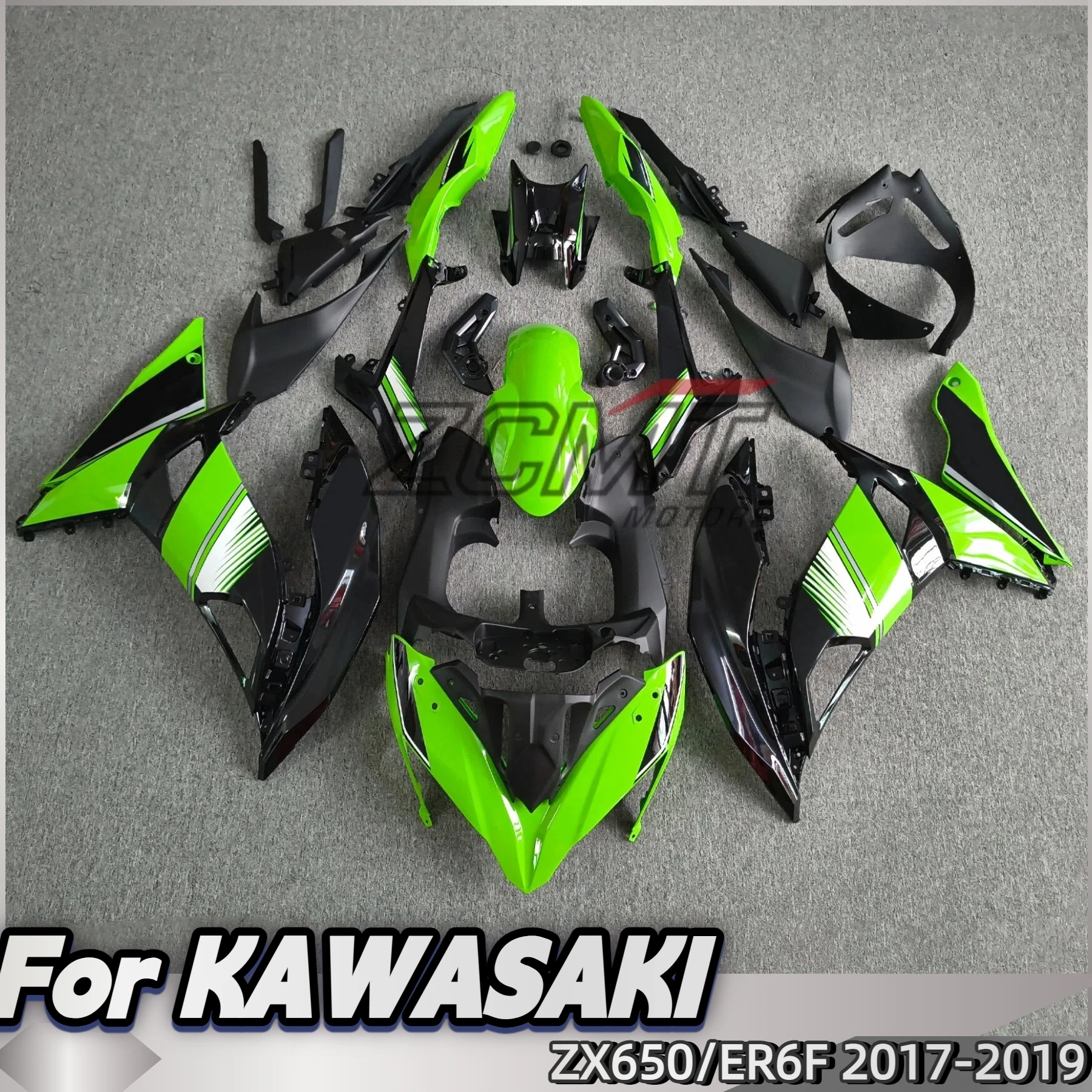 The motorcycle fairing kit is suitable For KAWASAKI ZX650 ER6F 2017 2018 2019 fairing black green motorcycle