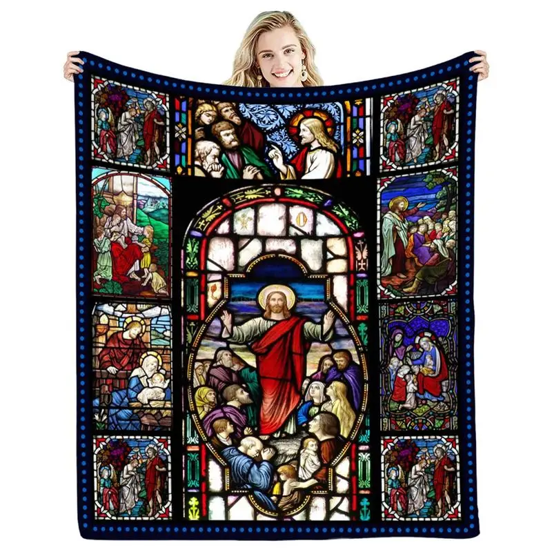 Jesus Blanket 3D printed warm Blanket Nativity Scene Blanket with Virgin Mary Soft Throw Blanket for Home winter supplies