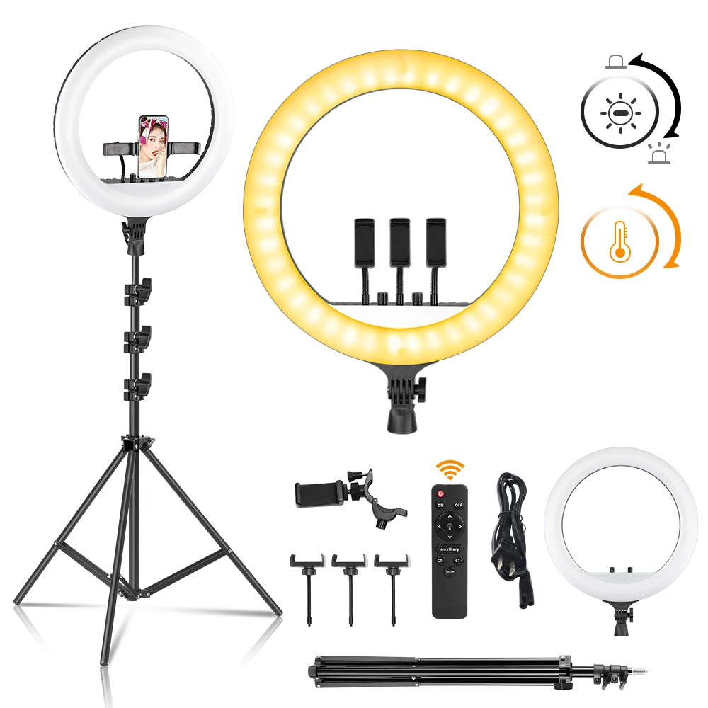 SH 18inch LED Ring Light Kit With Lighting Tripod Stand Dimmable 2700K-5700K For Youtube Tik Tok Video Makeup Photography Studio