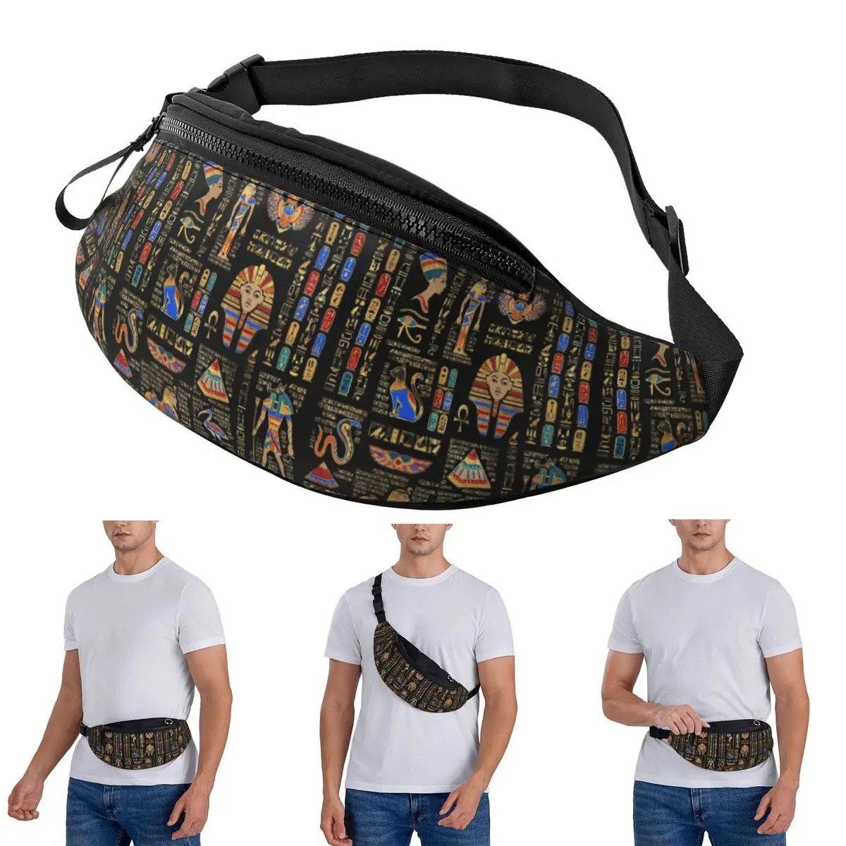 

Crossbody Waist Bag Egyptian Hieroglyphs And Deities Men Women Fanny Pack Traveling Running Money Phone Pouch