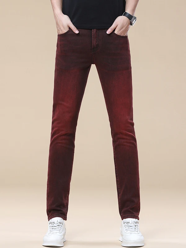 

Мужские джинсы Eleket с принтом, модные, брендовые, весенне-летние, тонкие, красные, прямые, повседневные, длинные брюки из хлопка, эластичные