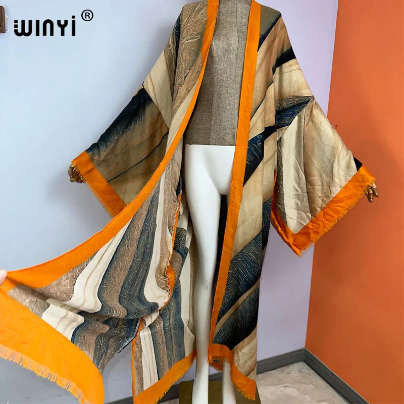 WINYI-Kimono africain imprimé boho, cover-up pour bikini, cardigan élégant, sexy, maxi, robe de plage, vacances, été