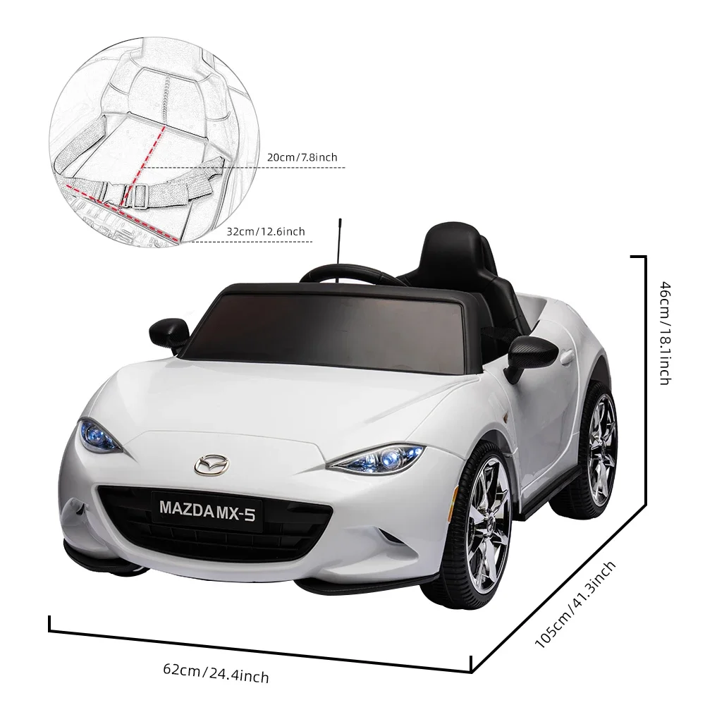 12V Kids Ride on Car Mazda Licence Power Wheels Battery Car Toys with Remote Control Bluetooth Music 2 Lockable Doors LED Lights