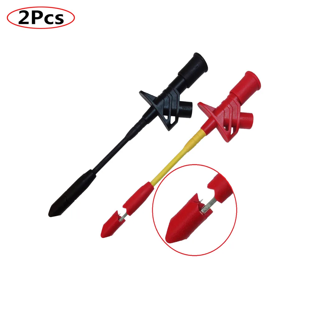 2Pcs 10A Piercing Needle Test Clips Auto Repair Multimeter Test Clip Break-free Multimeter Testing Probe Hook with 4mm Socket