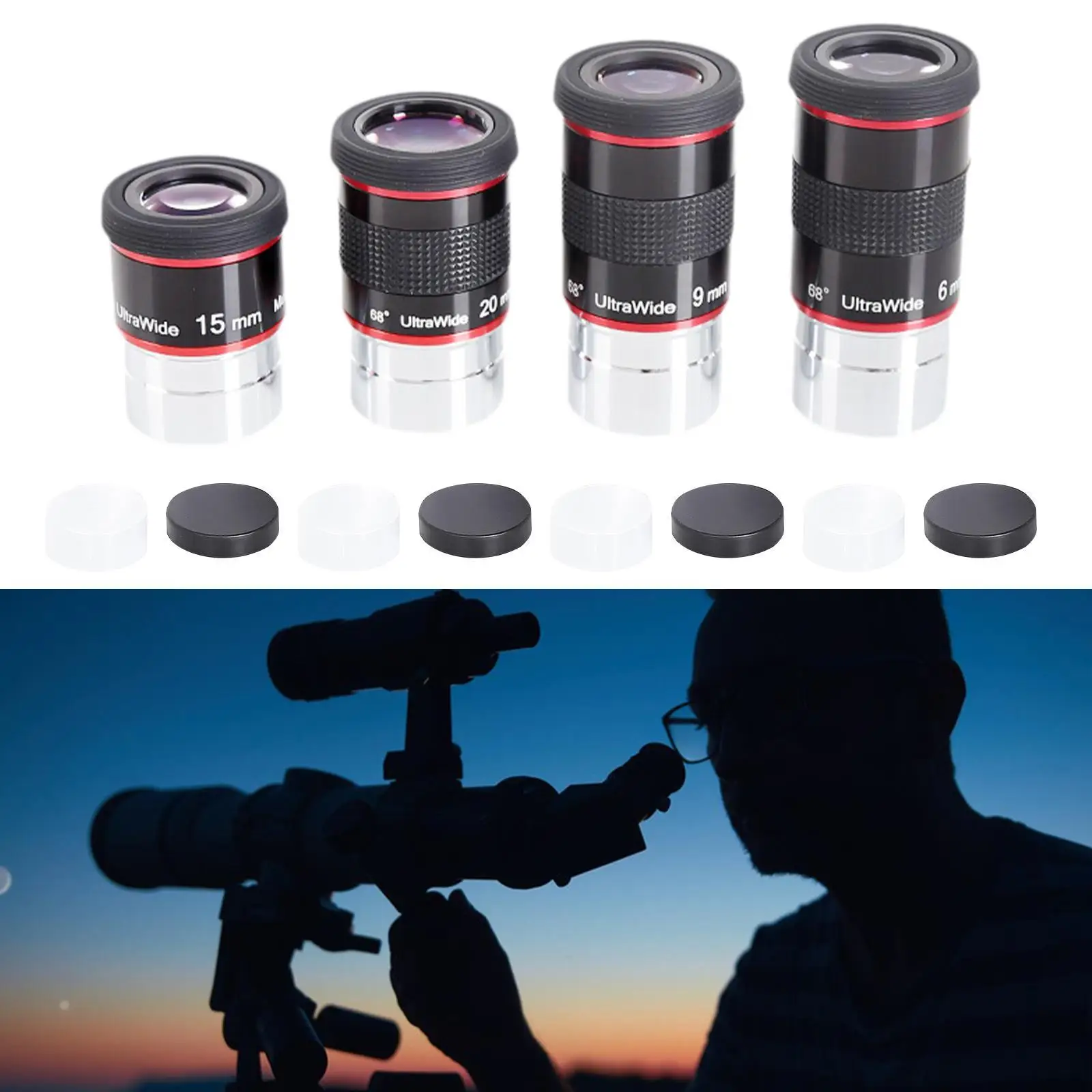 

4 Pieces Telescope Eyepiece 68 Degree Telescope Accessory for Professional