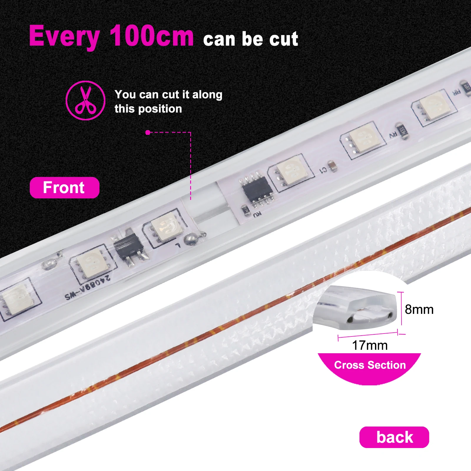 러닝 호스 RGB IC LED 스트립, 드림 컬러, WS2811 1903 SMD 5050, IP67 방수, 홈 장식, 유연한 리본 로프 라이트, AC 220V