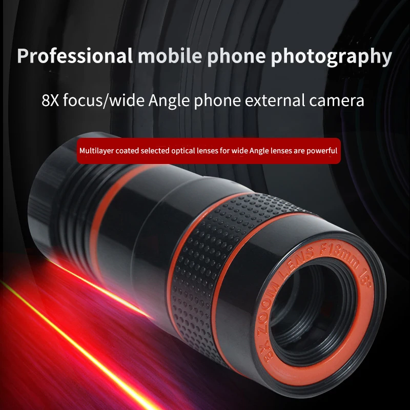 8x Long Focus External Zoom Lens 8x Mobile Phone Telescope HD Camera Lens  Special for Camping Watching Birdwatching