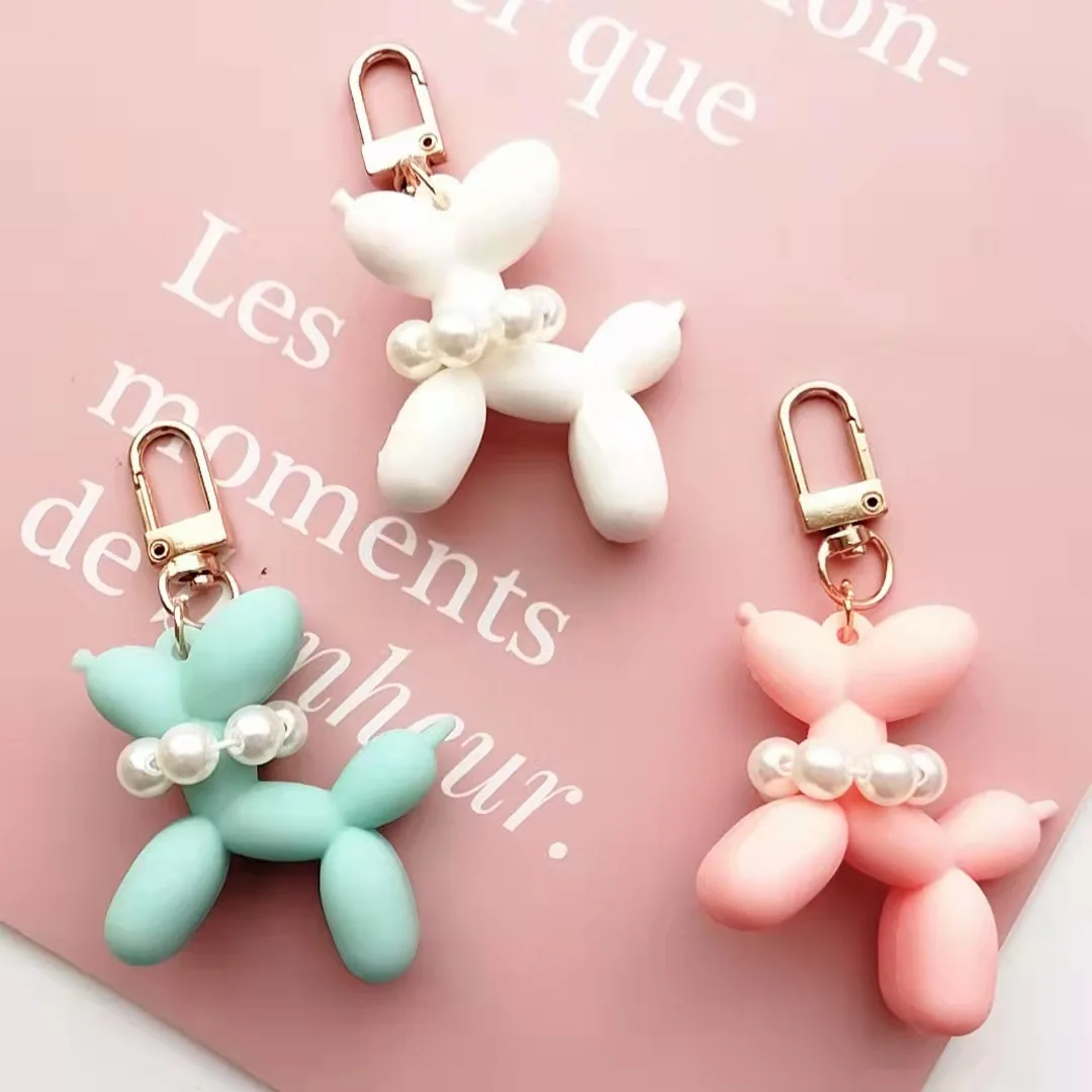 Pearl puppy keychain pendant, cute cartoon balloon dog bag hanger, book packaging decoration