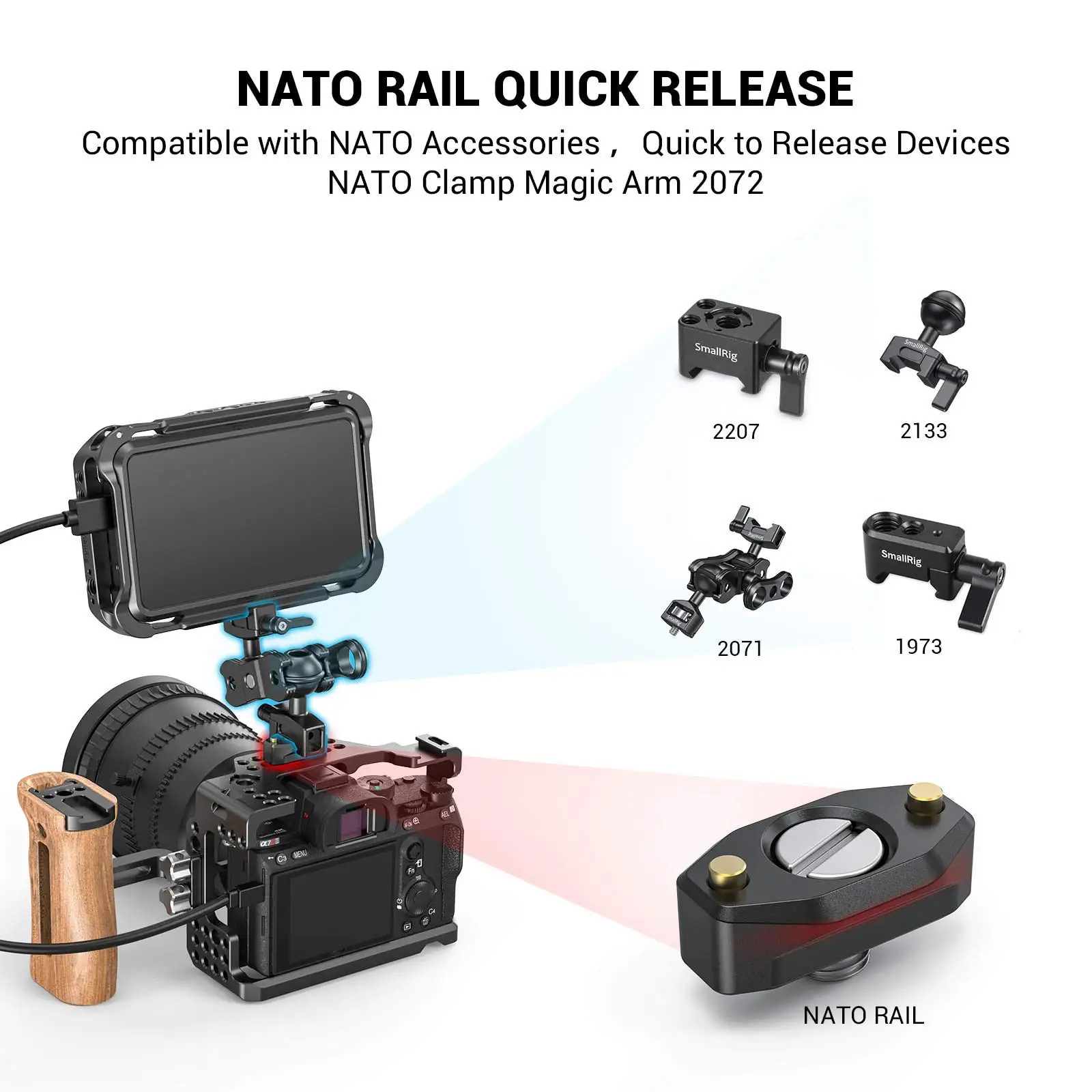 SmallRig-Trilho NATO de liberação rápida com parafuso localizador ARRI, acessório ARRI, suportes para gaiola de câmera NATO, 2501, 35mm, 48mm