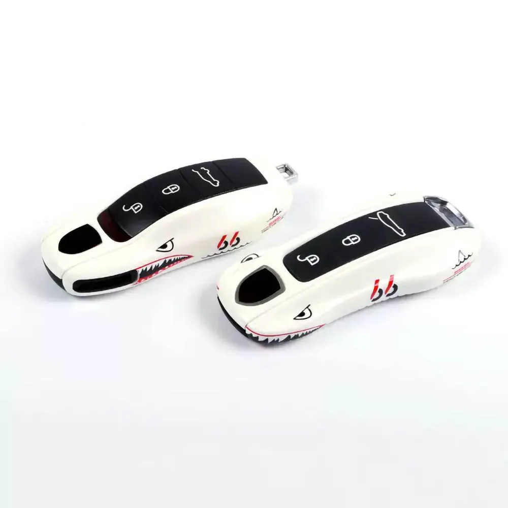 Car Key Case White Shark for Porsche Panamera Maycan Taycan 911 718 Boxster Cayman Remote Control Fob Protective Shell 3pcs/set