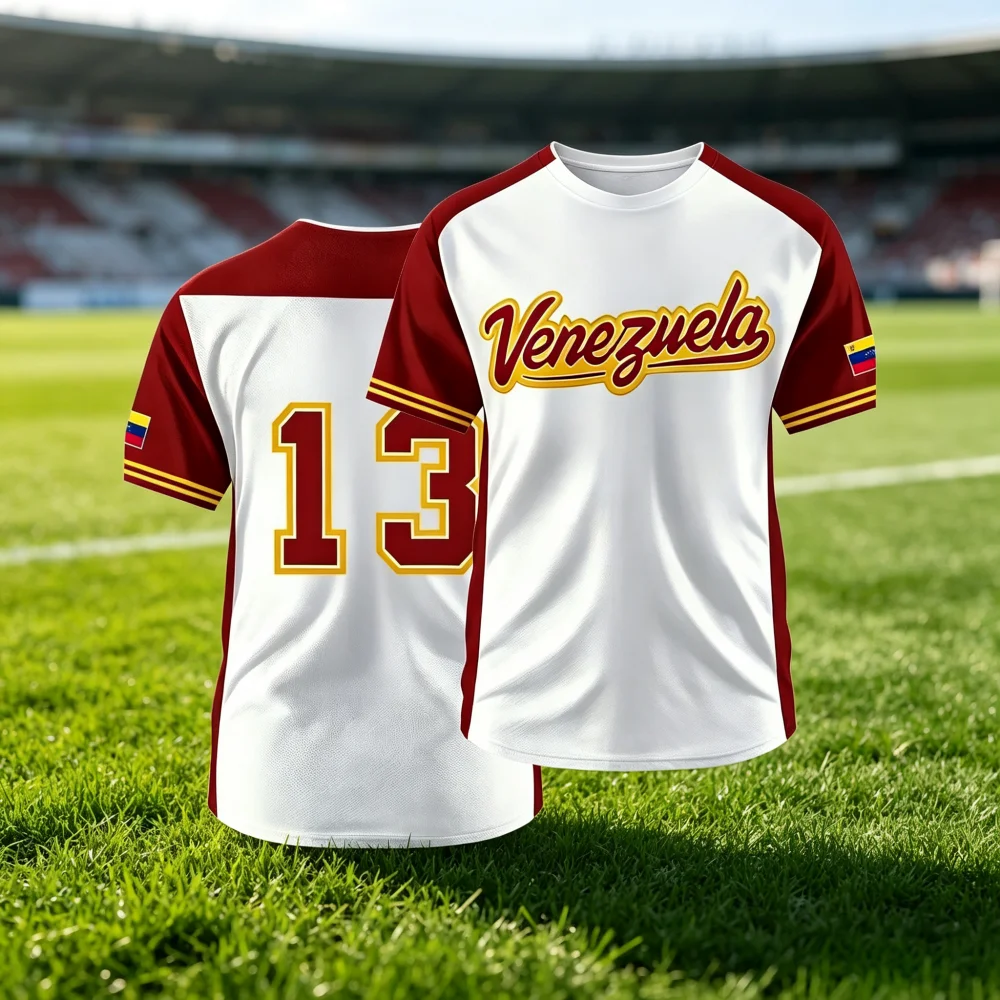 Unisex Venezuela Fußball-Fan-Trikot mit Nummer 13 und Flaggen-Grafik, 3D-Druck, Kurzarm, Fußball-Supporter-T-Shirt für Männer, Frauen, Familie und Kinder