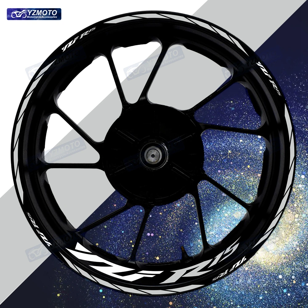 

Аксессуары для мотоциклов YZF R15, 17-дюймовая наклейка на переднее и заднее колесо, гоночная наклейка, светоотражающая декоративная втулка, полосатый обод, наклейки
