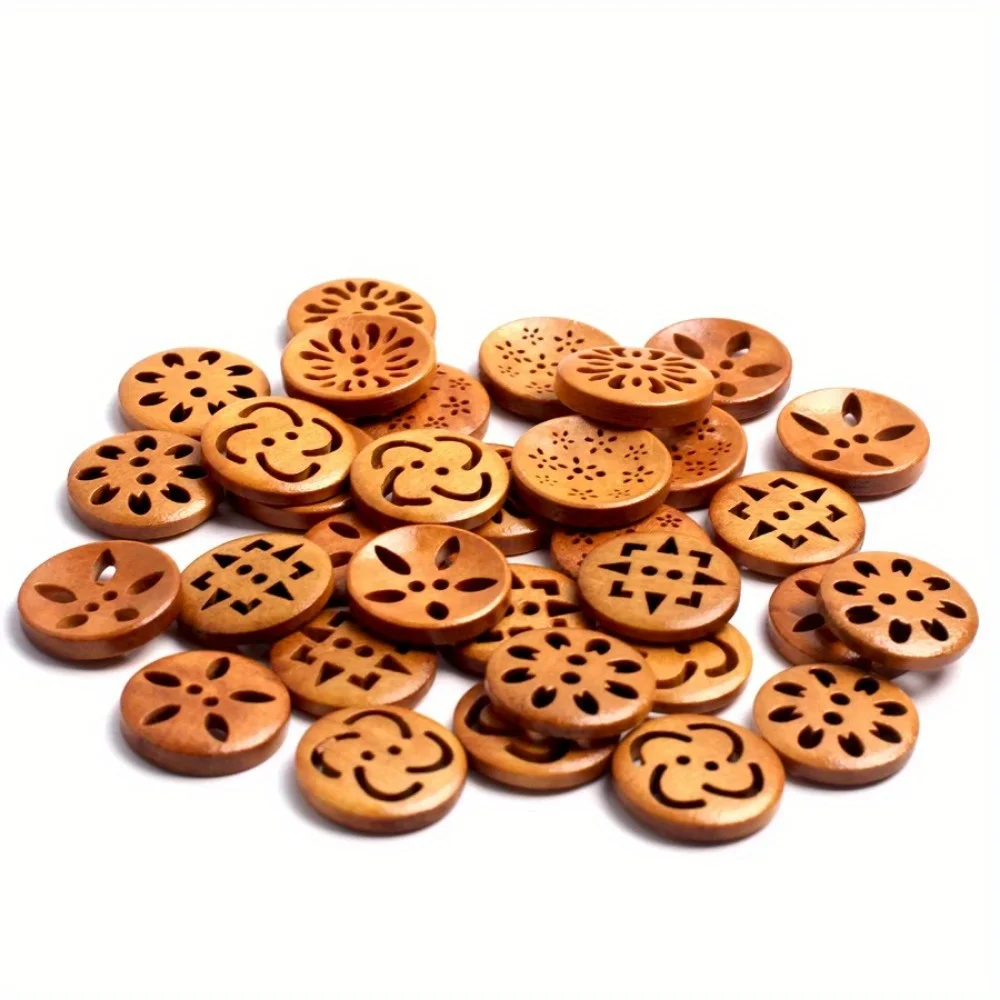 20pcs Hollow Wooden Button , Decorative Buttons For Sewing Clothing, DIY Crafting Projects Decorations, Sewing Supplies