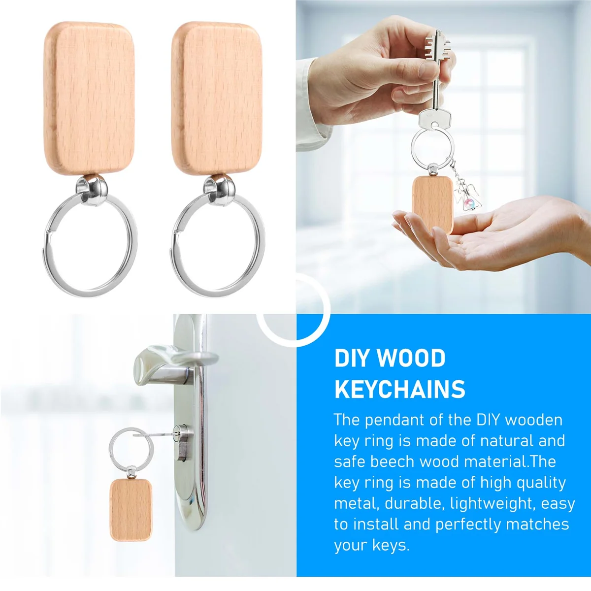 سلسلة مفاتيح خشبية فارغة مضادة للخسارة ، علامة مفاتيح خشبية سهلة الاستخدام ، إكسسوارات خشبية ، هدية ، 20 *