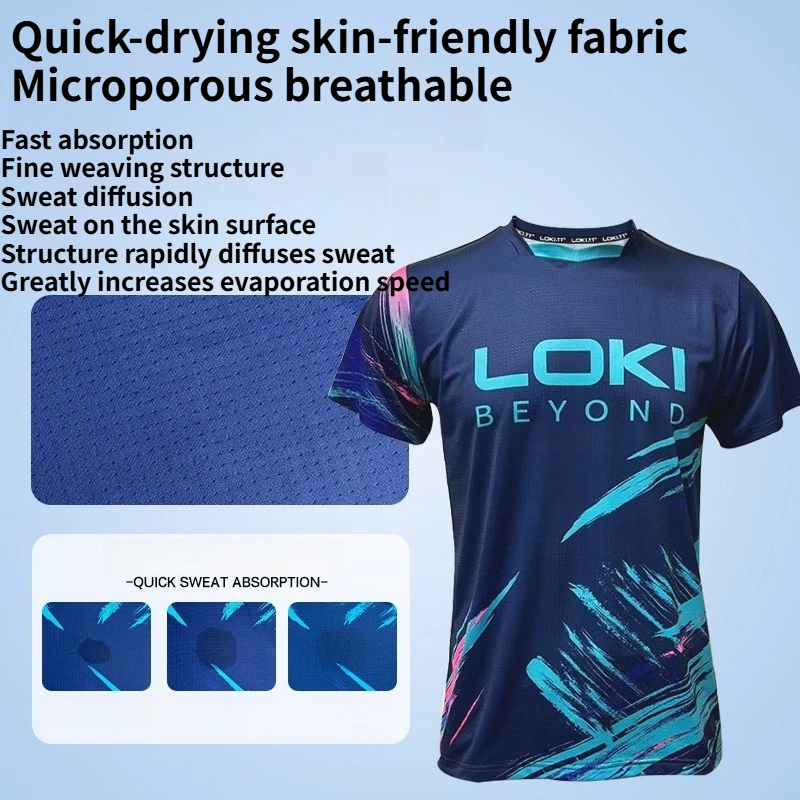 LOKI Beyond Table Tennis T-Shirt Unisex Quick Dry Sweat Absorbent Breathable Short Sleeve Ping Pong Top Men Women Size S-4XL