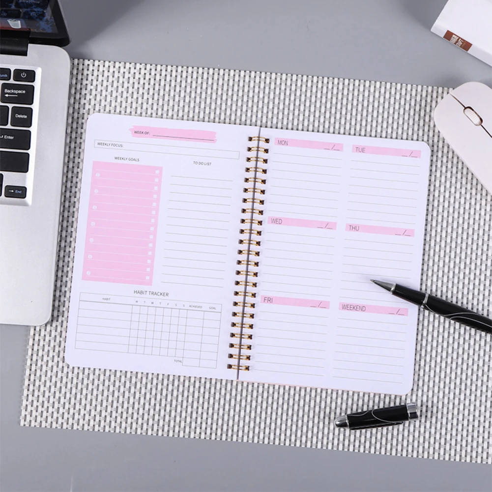 مخطط أسبوعي محمول مع ربط حلزوني للطلاب والمدرسين ، قائمة مهام ، A5 ، 52 أسبوع ، تعقب العادة ، ملاحظات قرطاسية ، كتابة سلسة