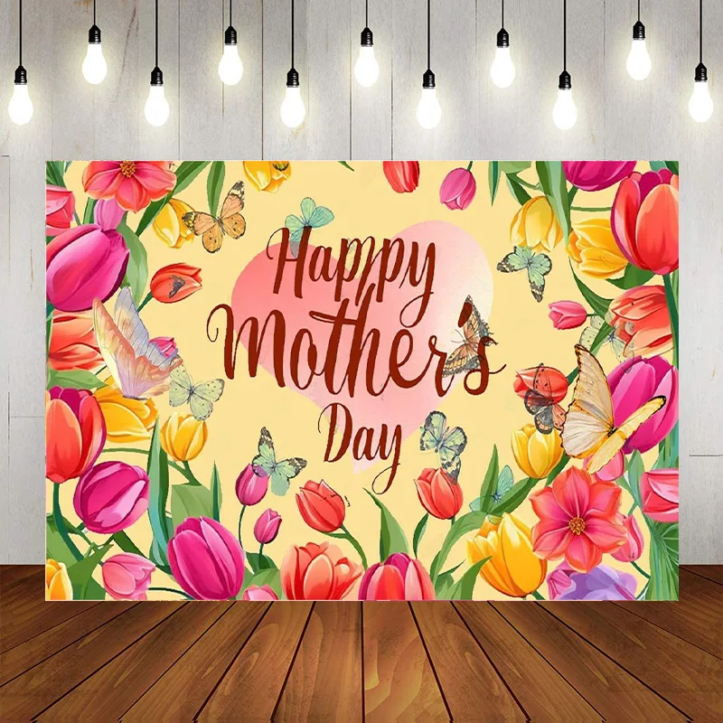 Happy Mothers Day Butterfly Banner decorazioni per fondali fiori sfondo fotografico decorazione Mom Day Photo