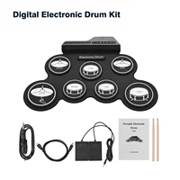 Batería electrónica, Kit de batería enrollable de 7 almohadillas con baquetas, pedales USB Midi para principiantes y adultos, instrumento Musical de práctica