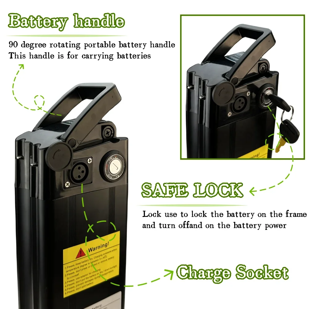 52V 20Ah  Li-ion Battery Pack  For Silver Fish Style Electric Folding Bicycle With Aluminum Case Anti-theft Lock