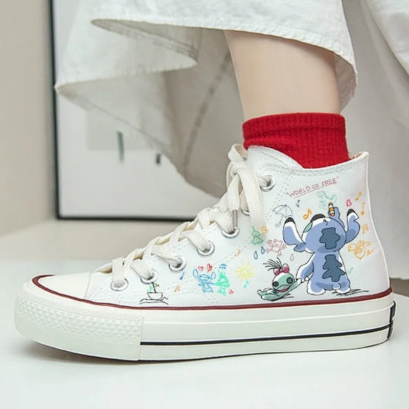 Lilo & Stitch Hand-painted Pattern Shoes Fashion Casual Sports High and Low Canvas Shoes for Men and Women Couples