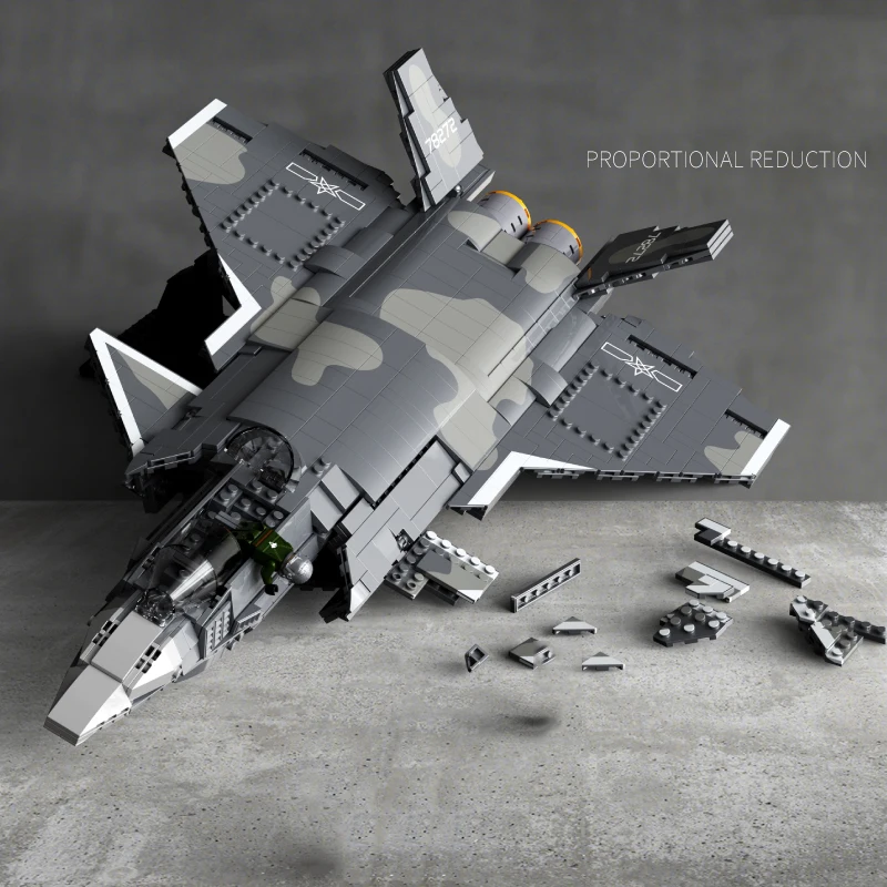 1911PCS J-20 Stealth Fighter Building Blocks Air Force Aircraft Model Bricks With Display Stand Figure Educational Diy Toy Gift